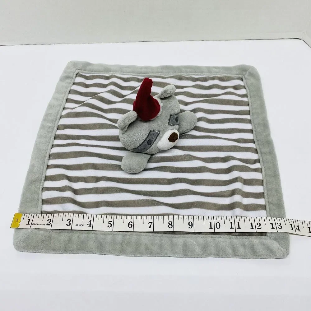 Levtex Baby Lovey Raccoon w/Santa Hat Gray White Striped Security Blanket Read